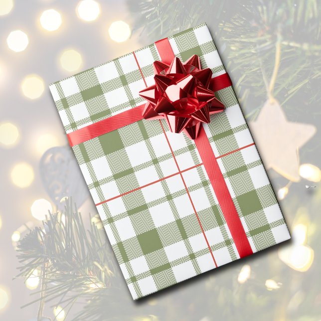 Presente Papel de embrulhamento de Xadrezes verde e russa f (Festive Rustic Green Plaid Wrapping Paper
)