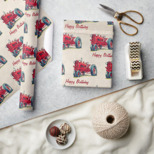 Presente Papel de embrulhamento do trator de Fazenda vermel