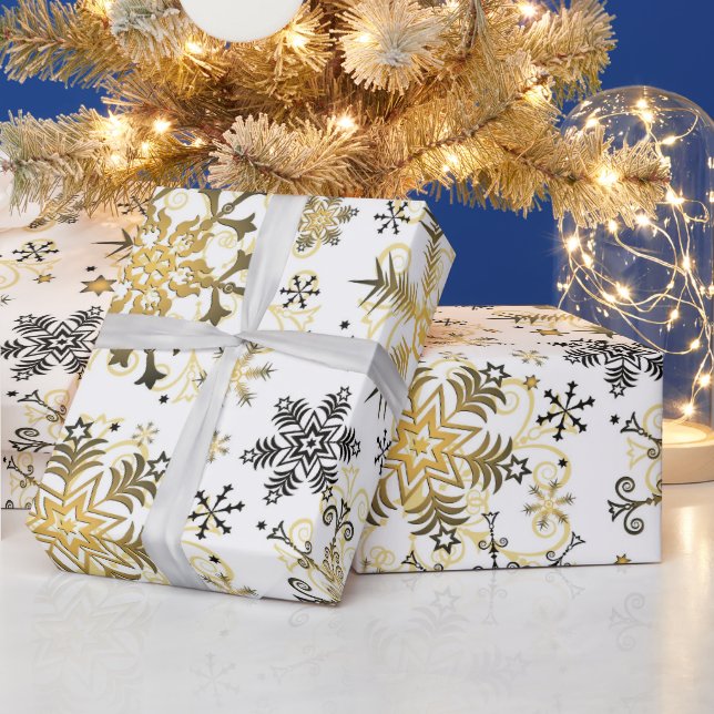 Presente Papel de embrulhamento Dourado em flocos de neve (Feriados)