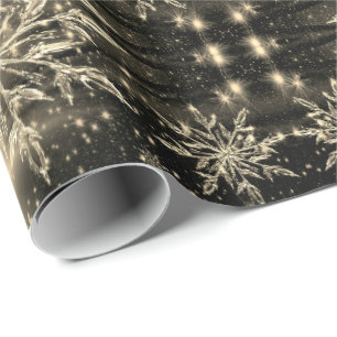 Presente Papel de embrulhamento em flocos de neve com brilh