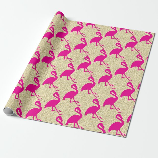 Presente Papel de embrulhamento Flamingo Dourado, rosa-quen (Desenrolado)