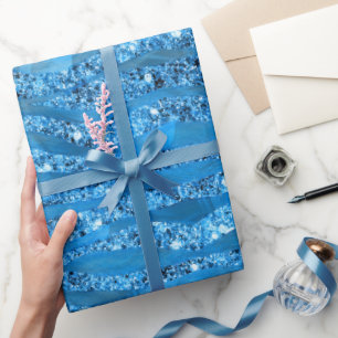 Presente Papel de embrulhamento Glitter Blue Zebra Stripes