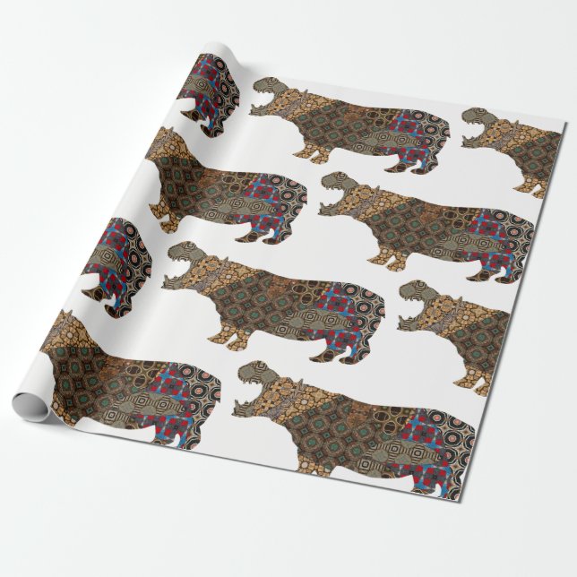 Presente Papel de embrulhamento Hippopotamus de Natal (Desenrolado)