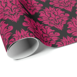 Presente Papel de embrulhamento Magenta Rosa Damasco-Presen