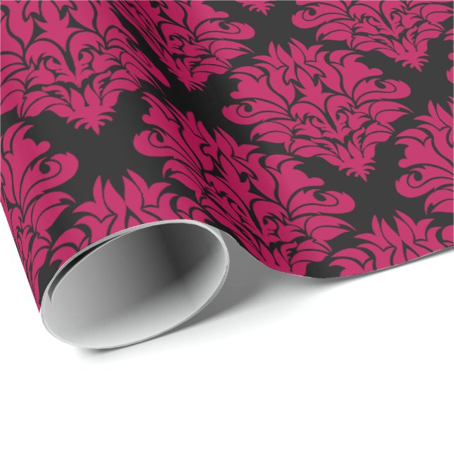 Presente Papel de embrulhamento Magenta Rosa Damasco-Presen (Ponta do rolo)