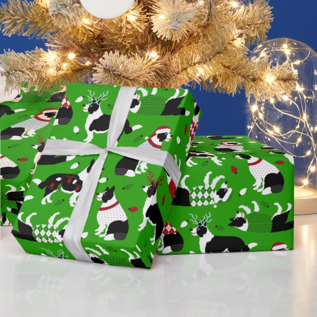 Presente Papel de embrulhamento na borda do Natal Collie (Feriados)