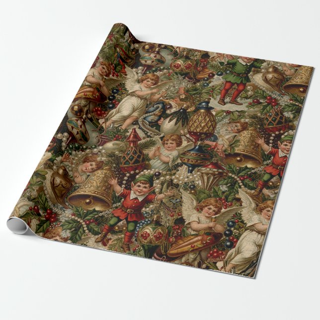 Presente Papel de embrulhamento vitoriano Yuletide Abundanc (Desenrolado)