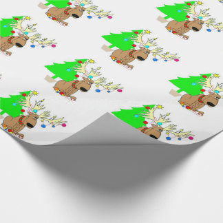 Presente Papel de embrulho/Rena & árvore de Natal