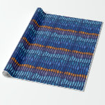 Presente Papel de empacotamento<br><div class="desc">Arte digital repetindo padrão de ouro e vários tons de linhas e listras abstrato azuis, estilizados para a estação de Chanucá.</div>
