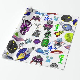Presente Papel de empacotamento brilhante, Aliens de espaça
