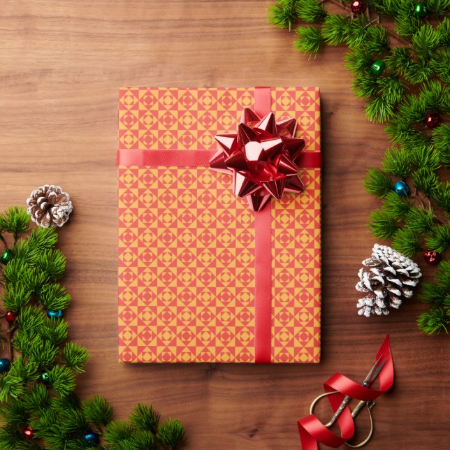 Presente Papel de empacotamento com um padrão laranja, re (Presente de Natal)