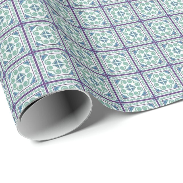 Presente Papel de empacotamento de Hmong, padrão quadrado a (Ponta do rolo)
