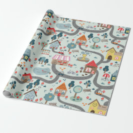 Presente Papel de empacotamento de mapa ilustrado da aldeia