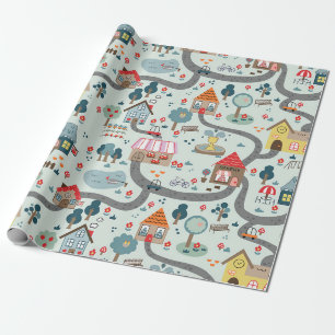 Presente Papel de empacotamento de mapa ilustrado da aldeia