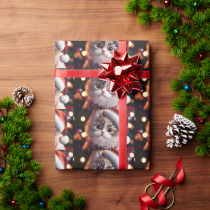 PRESENTE PAPEL DE EMPACOTAMENTO DE NATAL DO GATO SANTA