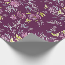 Papel de empacotamento de padrão de flores roxas c