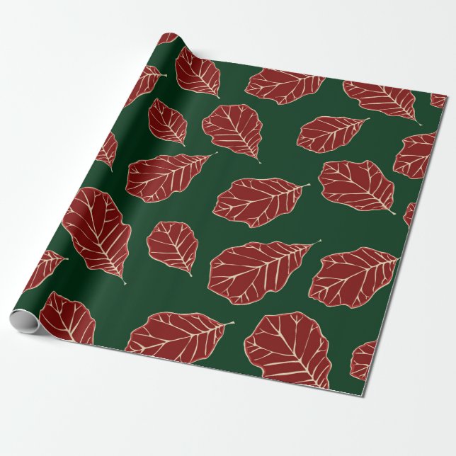Presente Papel de empacotamento de padrão de folhas de carv (Desenrolado)