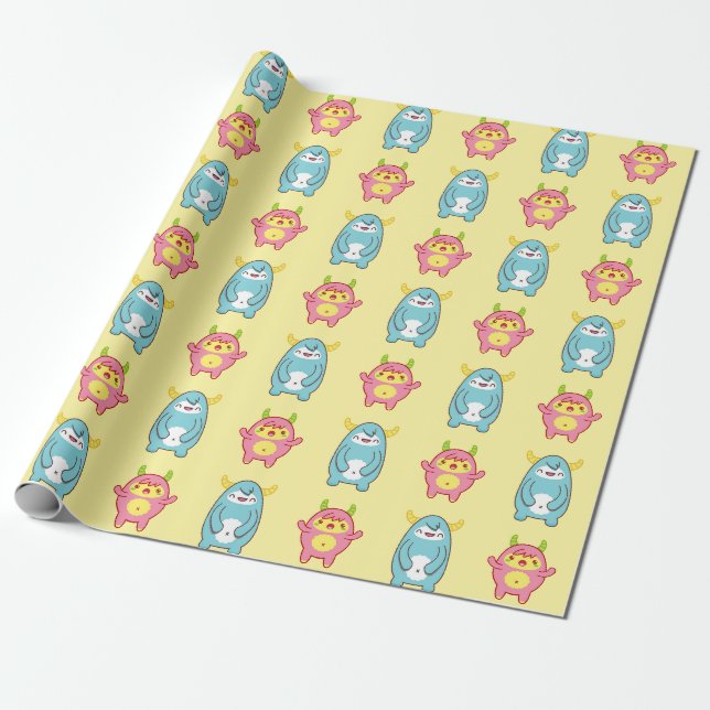 Presente Papel de empacotamento de padrão de monstro bonito (Desenrolado)