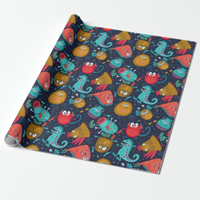 Presente Papel de empacotamento de padrão de monstro bonito (Desenrolado)