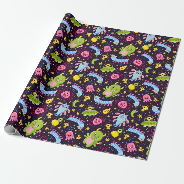 Presente Papel de empacotamento de padrão de monstro bonito (Desenrolado)