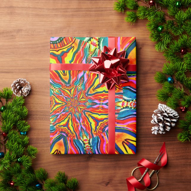 Presente Papel de empacotamento de padrão de neon amarelo F (Presente de Natal)
