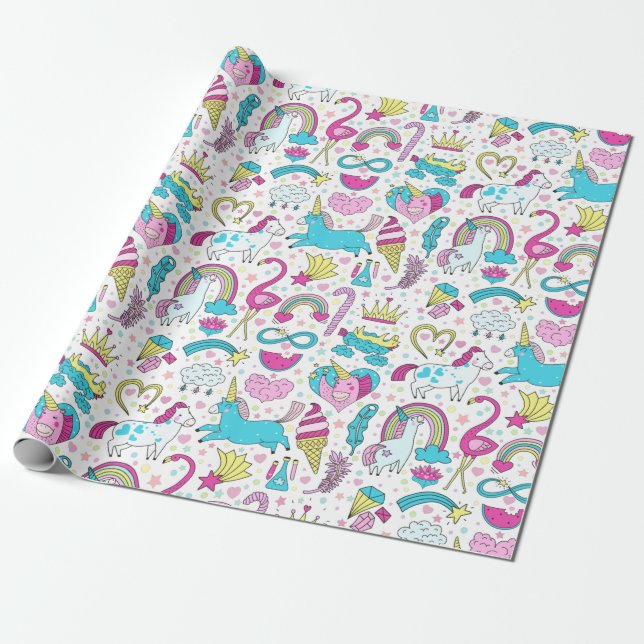 Presente Papel de empacotamento de padrão de porta Unicórn (Desenrolado)