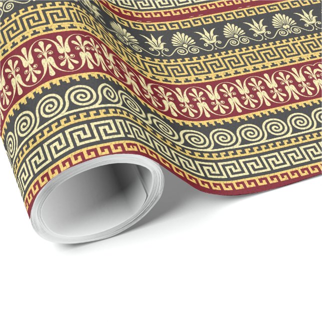 Presente Papel de empacotamento de padrão grego elegante -  (Ponta do rolo)