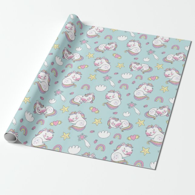 Presente Papel de empacotamento de padrão Unicorn (Desenrolado)