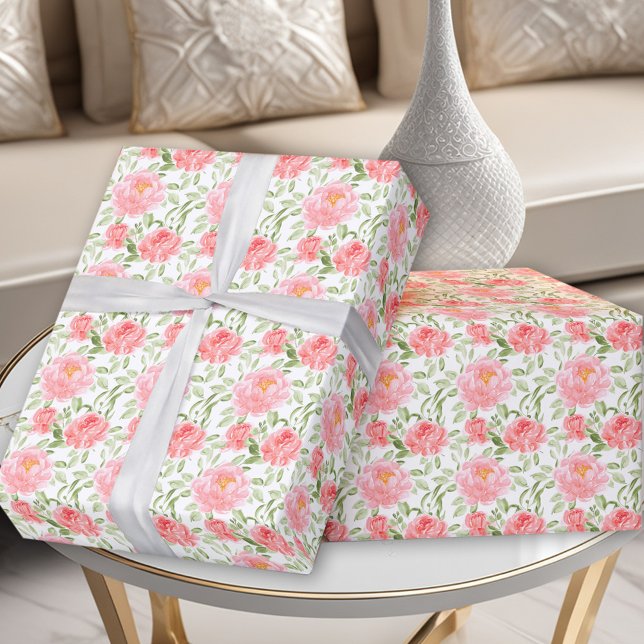 Presente Papel de empacotamento de pedras de aquarelas (Watercolor Peony Pattern Wrapping Paper)