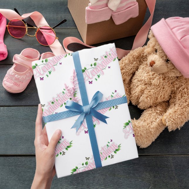 Presente Papel de empacotamento de texto de Parabéns a Rosa (Criador carregado)