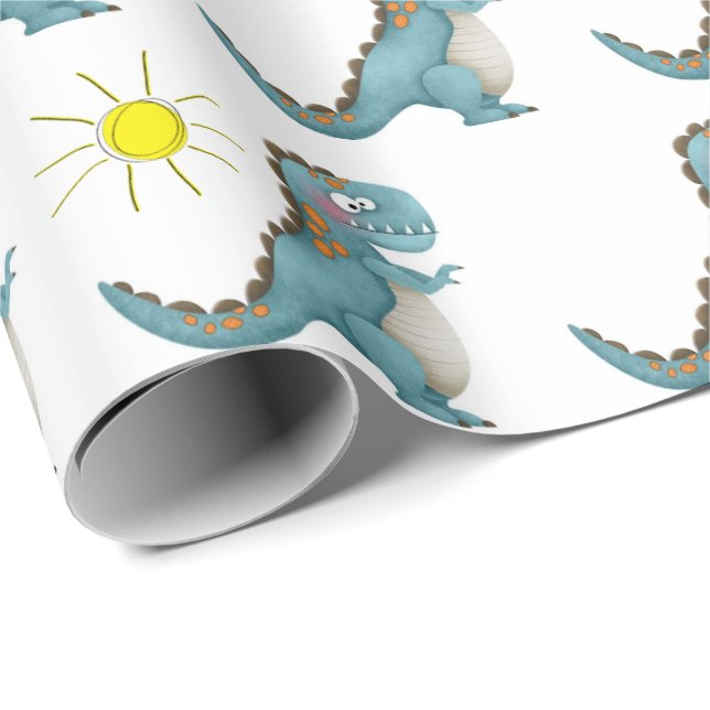 Presente Papel de empacotamento - Dino Azul (Ponta do rolo)