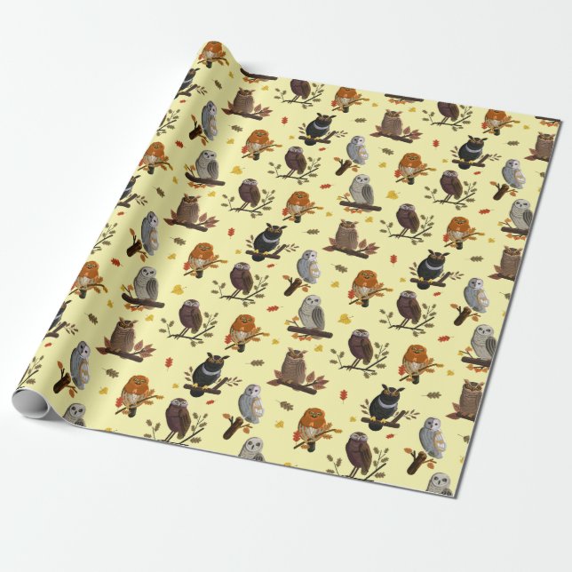 Presente Papel de empacotamento do padrão da coruja (Desenrolado)