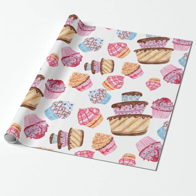 Presente Papel de empacotamento do padrão de Cupcakes cúbic (Desenrolado)