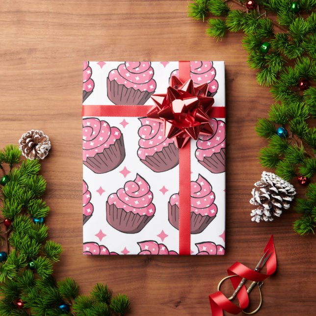 Presente Papel de empacotamento do padrão do Cupcake adoráv (Presente de Natal)