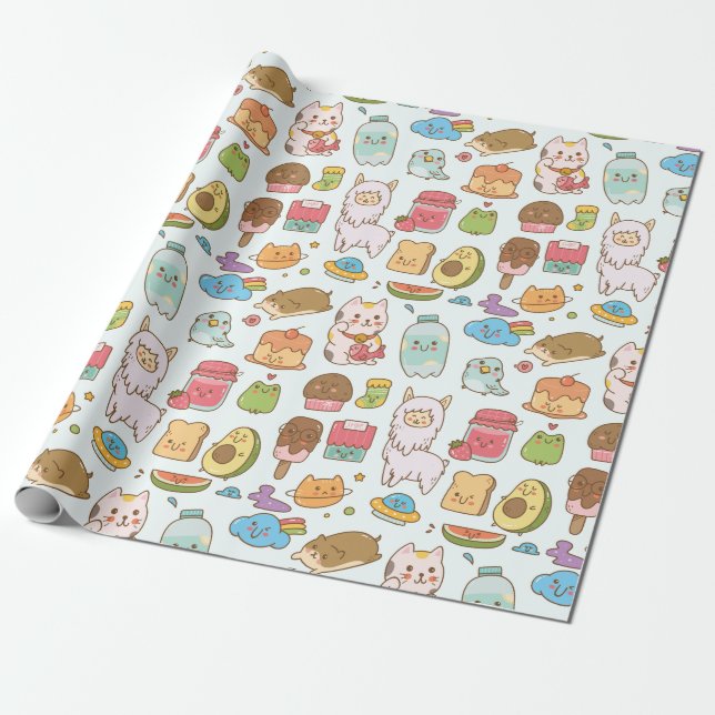 Presente Papel de empacotamento do padrão Kawaii (Desenrolado)