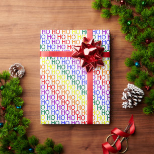 Presente Papel de empacotamento do padrão Rainbow Ho Ho Ho