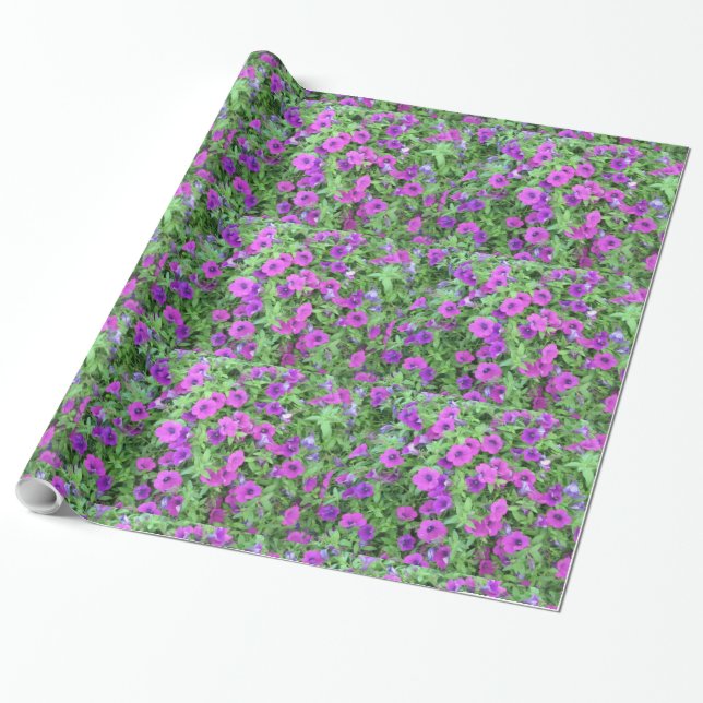 Presente Papel de empacotamento em sulco de Petunias Roxas (Desenrolado)