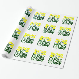 Presente Papel de empacotamento floral amarelo