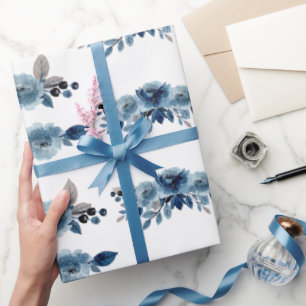 Presente Papel de empacotamento floral azul empoeirado