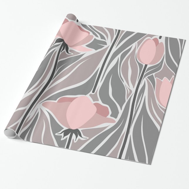 Presente Papel de empacotamento por padrão de Abstrato de f (A floral pattern with soft pink tulips against a muted gray background!)