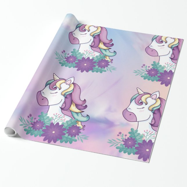 Presente Papel de empacotamento Rainbow Unicorn (Desenrolado)