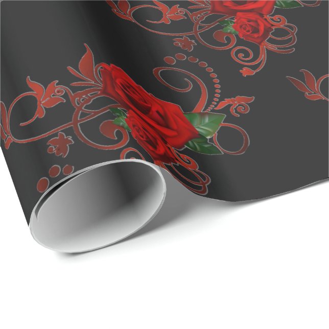 Presente Papel de empacotamento vermelho e preto para padrõ (Ponta do rolo)