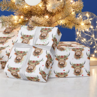 Presente Papel de enfeite de Natal Russo em Highland Cow