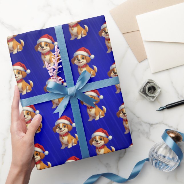 Presente Papel de enfeite de película azul Cão-de-natal (Presentear)