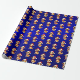 Presente Papel de enfeite de película azul Cão-de-natal