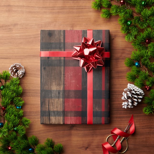 Presente Papel de enfeite de Xadrez de madeira de rufia (Presente de Natal)