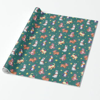 Presente Papel de enrolação de animais de Natal bonitos