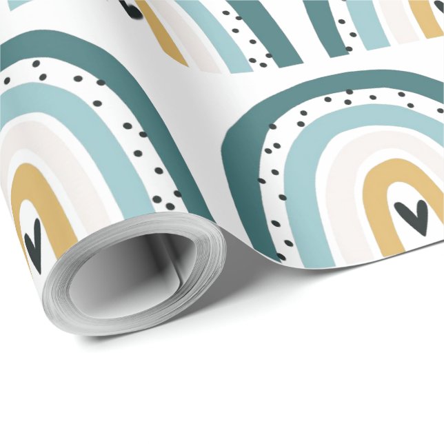Presente Papel De Enrolamento - Arco-Íris Com Bolinhas + Co (Ponta do rolo)