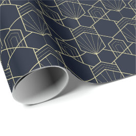 Presente Papel de enrolamento - Art Deco Dourado e Dark Blu