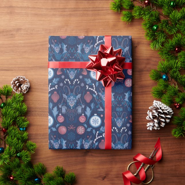 Presente Papel de enrolamento azul Krampus | Feriado Escuro (Presente de Natal)